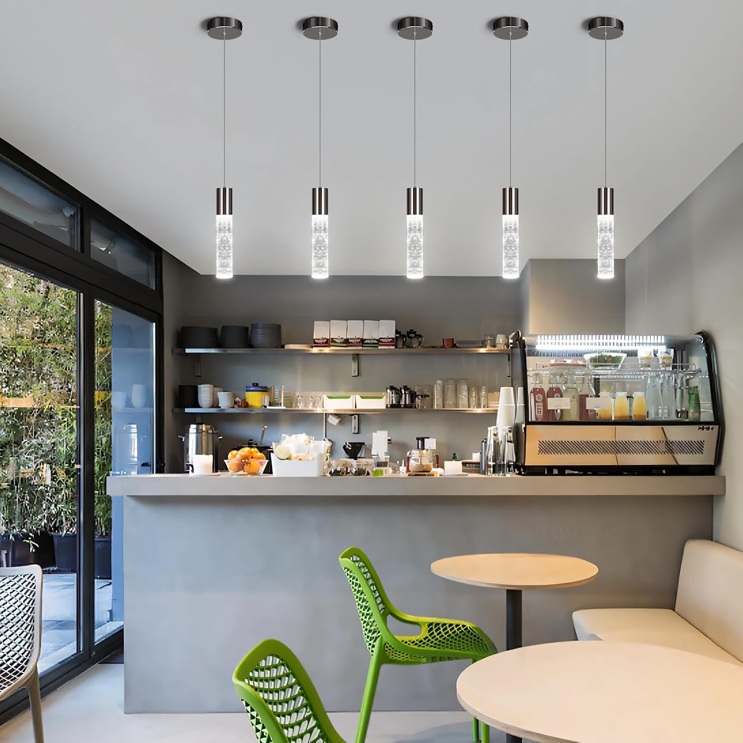 OKELI Modern Pendant Lights,3 Color LED Bubble Crystal Island Light Fixtures,Black Mini Pendant Lighting for Kitchen Island,Bar,6W,3000-6000K,ETL,3 Pack
