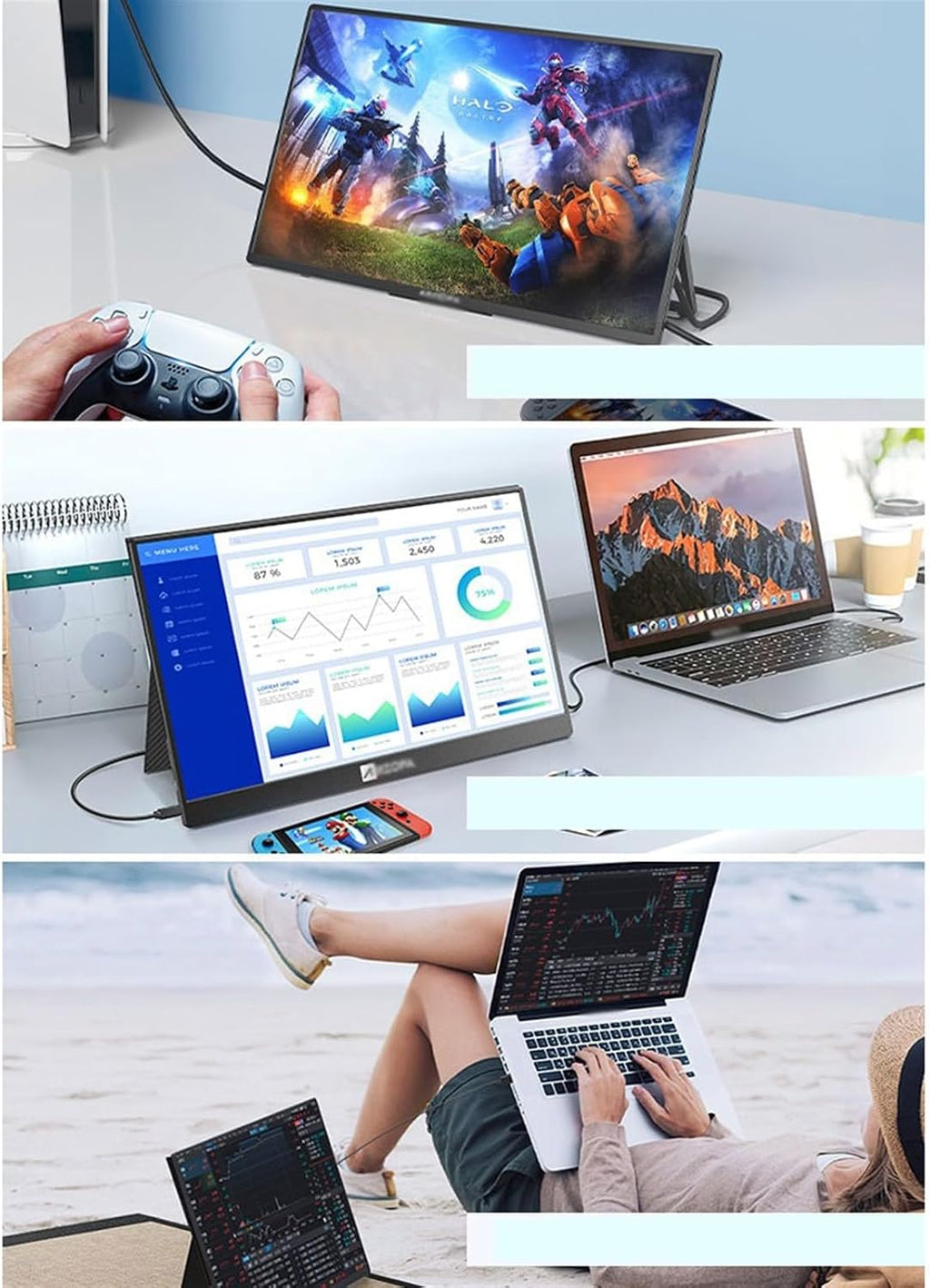Portable Monitor for Laptop 15.6-inch IPS 144HZ Cell Phone External Screen Laptop Expansion Gaming Machine Sub-Screen Multi-Function Portable Gaming Monitor