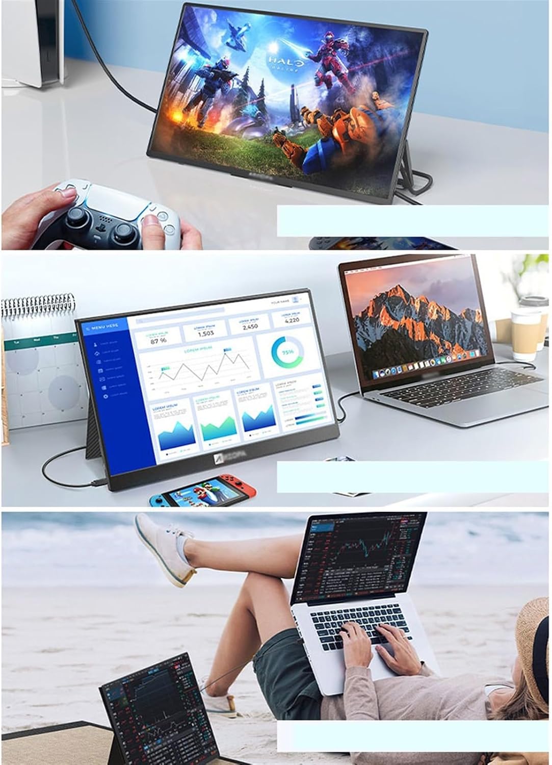 Portable Monitor for Laptop 15.6-inch IPS 144HZ Cell Phone External Screen Laptop Expansion Gaming Machine Sub-Screen Multi-Function Portable Gaming Monitor