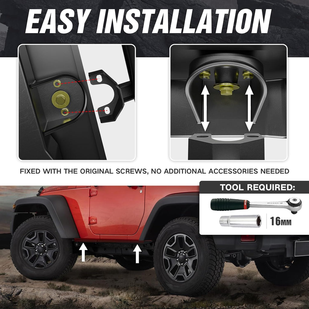 Running Boards Compatible with 2007-2018 Jeep Wrangler JK 2 Doors, Drop Side Steps, Heavy-Duty Steel Nerf Bars Step Plates Off-Road Rock Sliders Rails