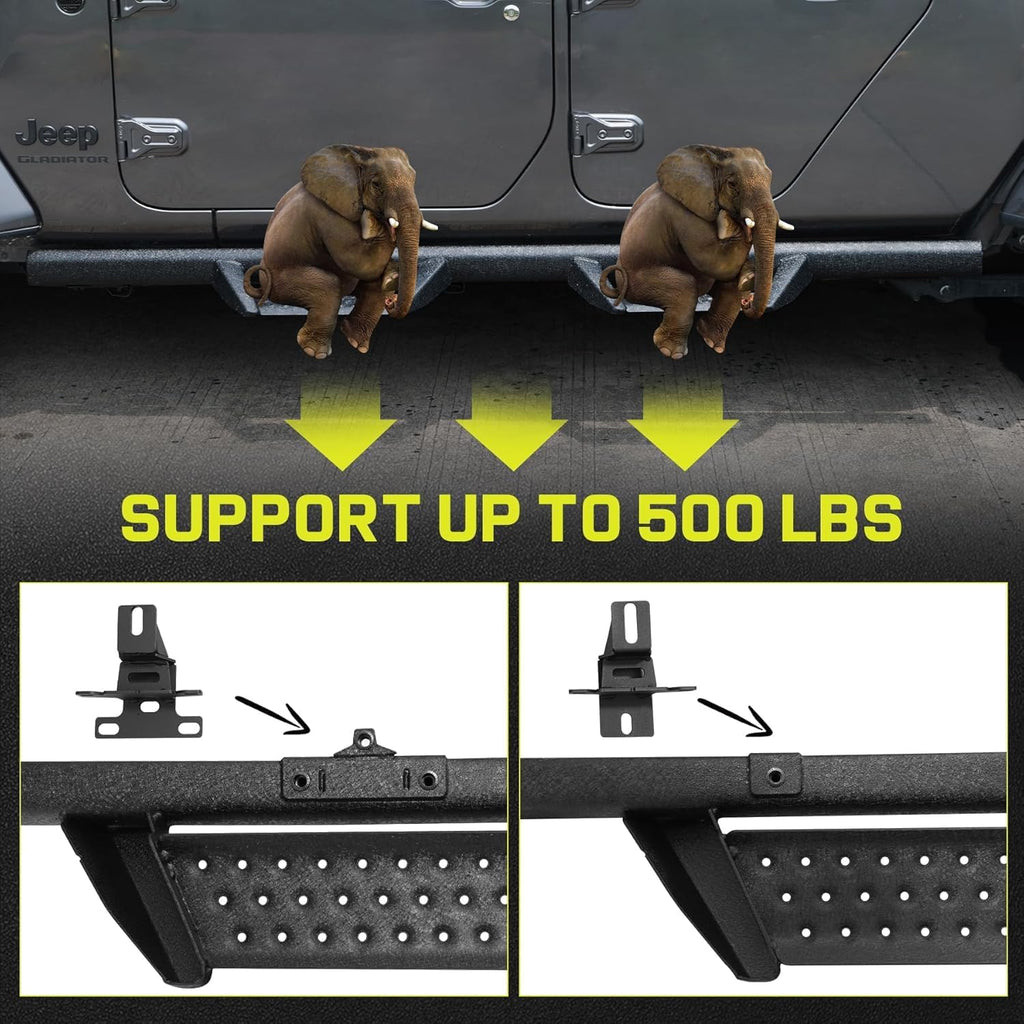 BINARY STAR Curve Design Running Boards Compatible with Vehicle 2020-2026 Jeep Gladiator Jt 4 Door, Rock Rails Sliders Drop Down Side Steps Made with Carbon Steel.