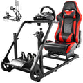 Hottoby Adjustable Racing Simulator Cockpit with Red Seat Fit for Logitech G920,for Thrustmaster,for Fanatec,Mountable Monitor Stand,Frame Double Arm Reinforcement,No Steering Wheel,Pedal & Handbrake