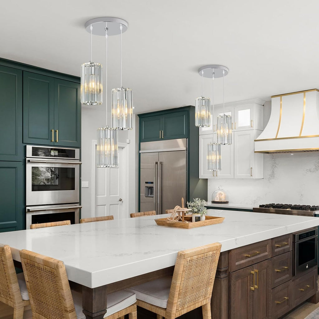 Chrome Pendant Lighting Modern Pendant Light, Mini Crystal Chandeliers,Adjustable Pendant Light Fixture for Kitchen Island Dinning Room Corridor Bedroom(Chrome 3-Light)