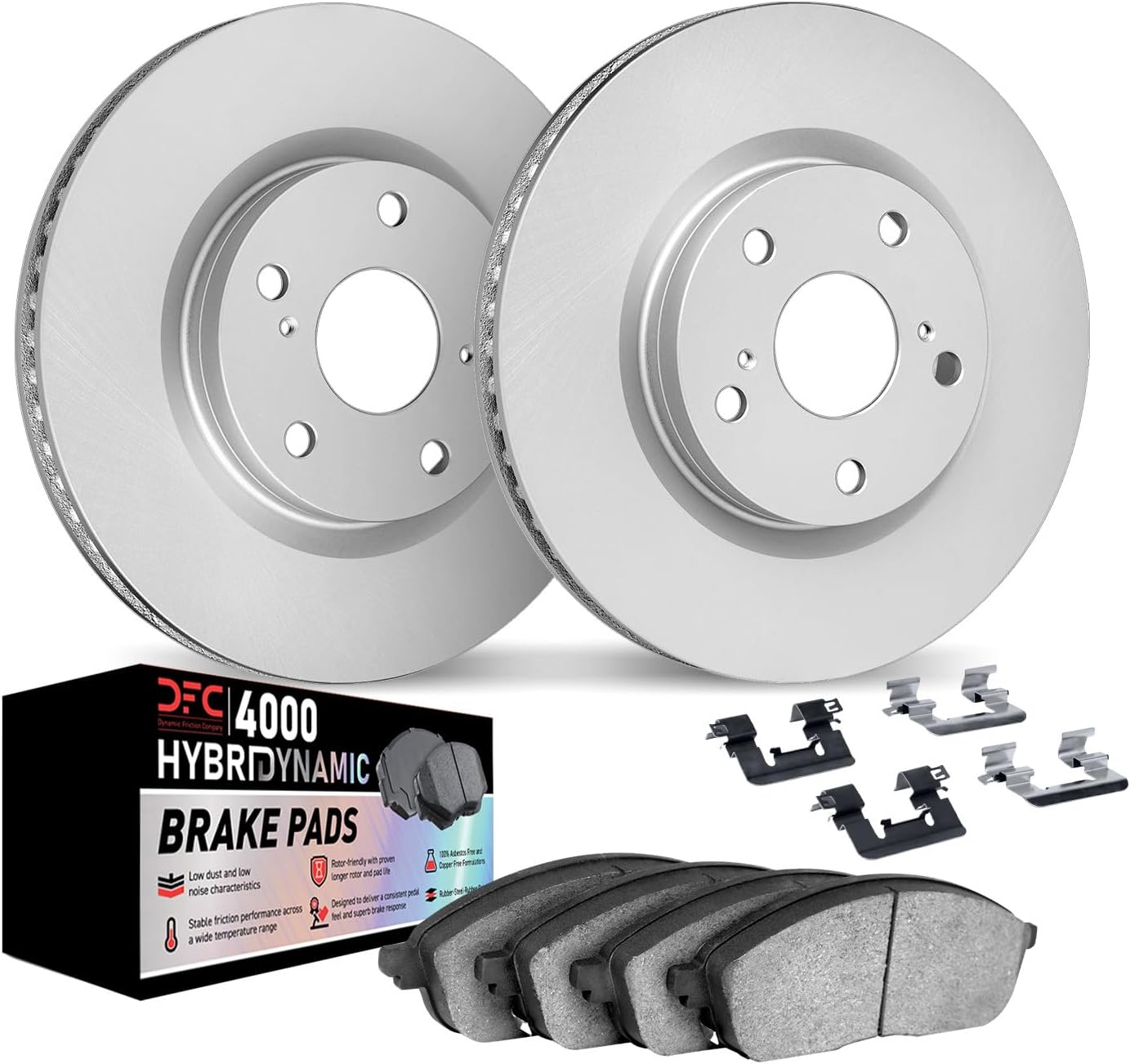 Dynamic Friction Company Front Brake Kit Fits 2002-2006 Acura RSX; 2007-2010 Acura CSX; 2006-2011 Honda Civic| 4000 HybriDynamic Pads, Blank Rotors| Hardware| 11.8' Front