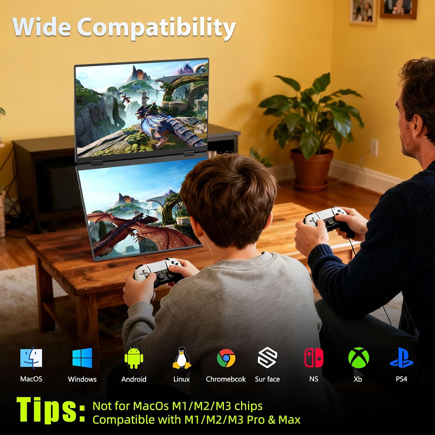 Dual Portable Monitors, 16'/1200P/FHD Foldable Laptop Screen Extender, All-Metal, Ultra Slim, Plug & Play, Extend/Mirror/Splicing/Flip Mode, USB-C/HDMI, Low Blue Light, Speakers, for Win/Mac