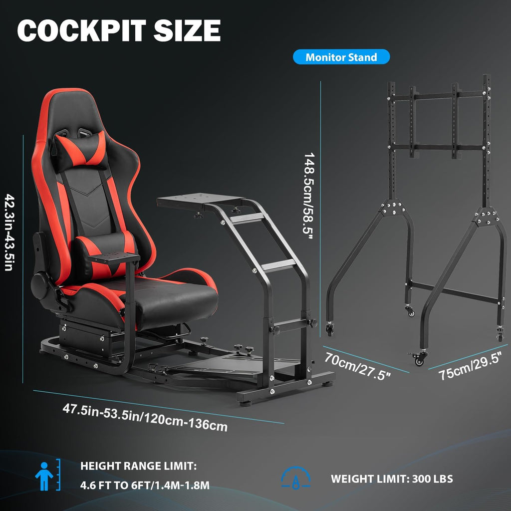 Anman G29 Racing Simulator Cockpit with Movable Monitor Stand and Adjustable Gaming Seat Fit for Logitech G923 G920, for Thrustmaster T80 T150 T248
