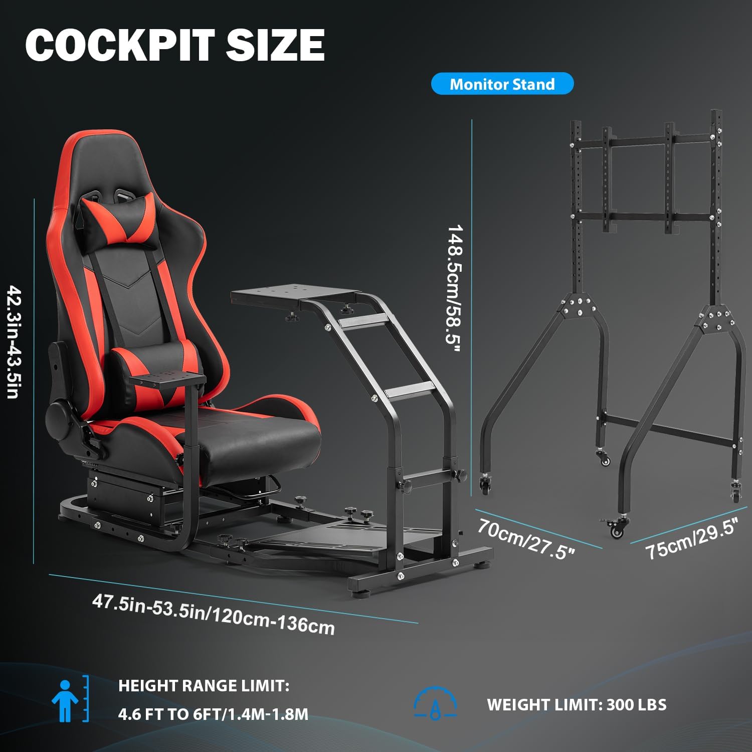 Anman G29 Racing Simulator Cockpit with Movable Monitor Stand and Adjustable Gaming Seat Fit for Logitech G923 G920, for Thrustmaster T80 T150 T248