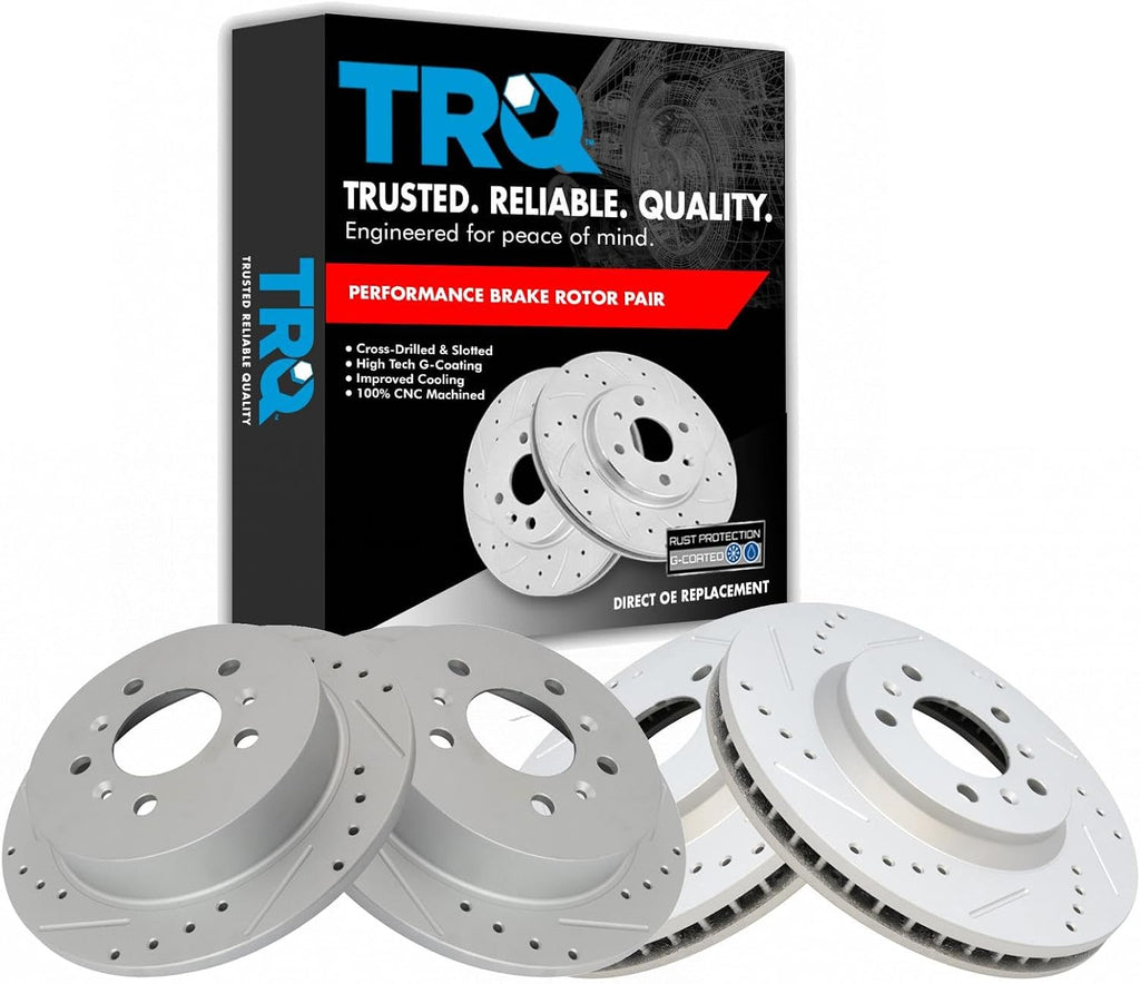 TRQ Performance Front and Rear Brake Rotor Set G Coated Drilled and Slotted Compatible with 2006-2010 Chevrolet Impala 2006-2007 Monte Carlo
