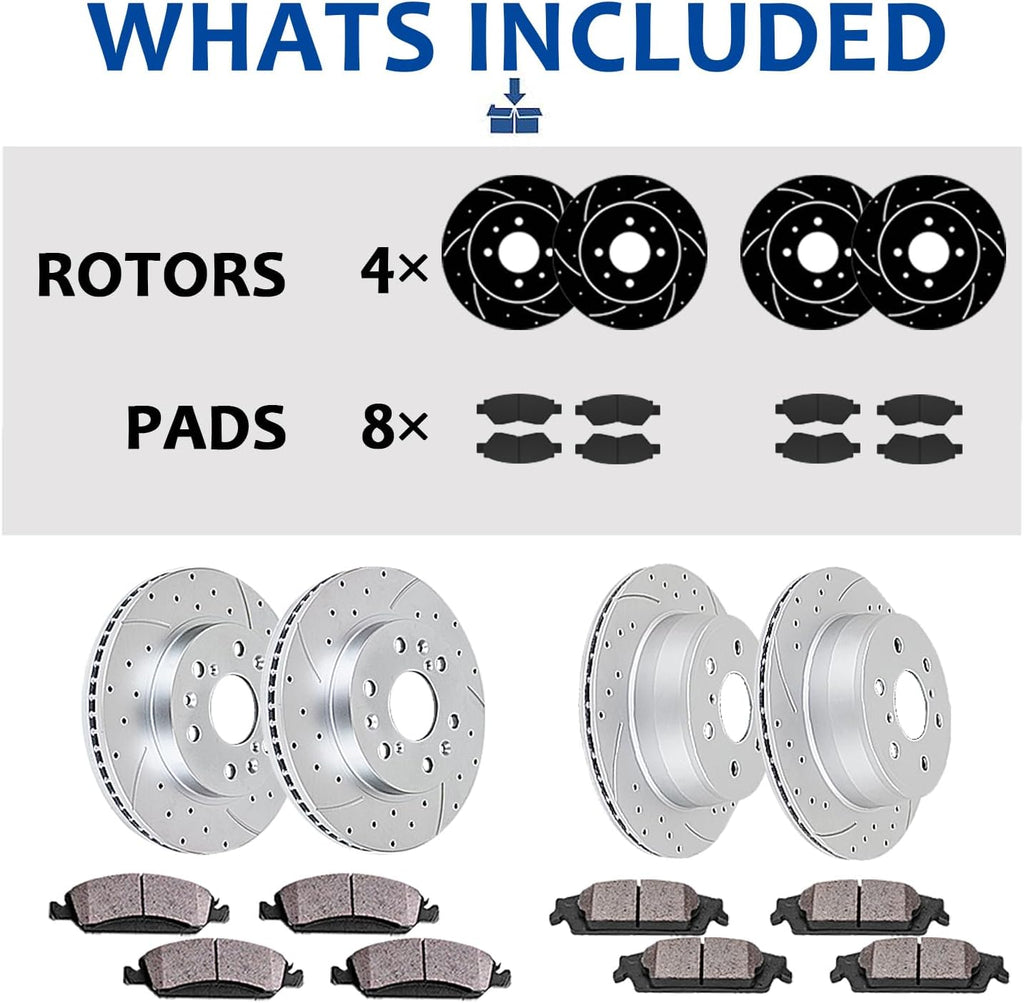 Acinoparts Brake Kit Front （10.31 Inch）and Rear （10.24 Inch）Drilled and Slotted Brake Rotors Ceramic Brake Pads for Honda Civic （4-Wheel Disc Brakes）2006 2007 2008 2009 2010 2011