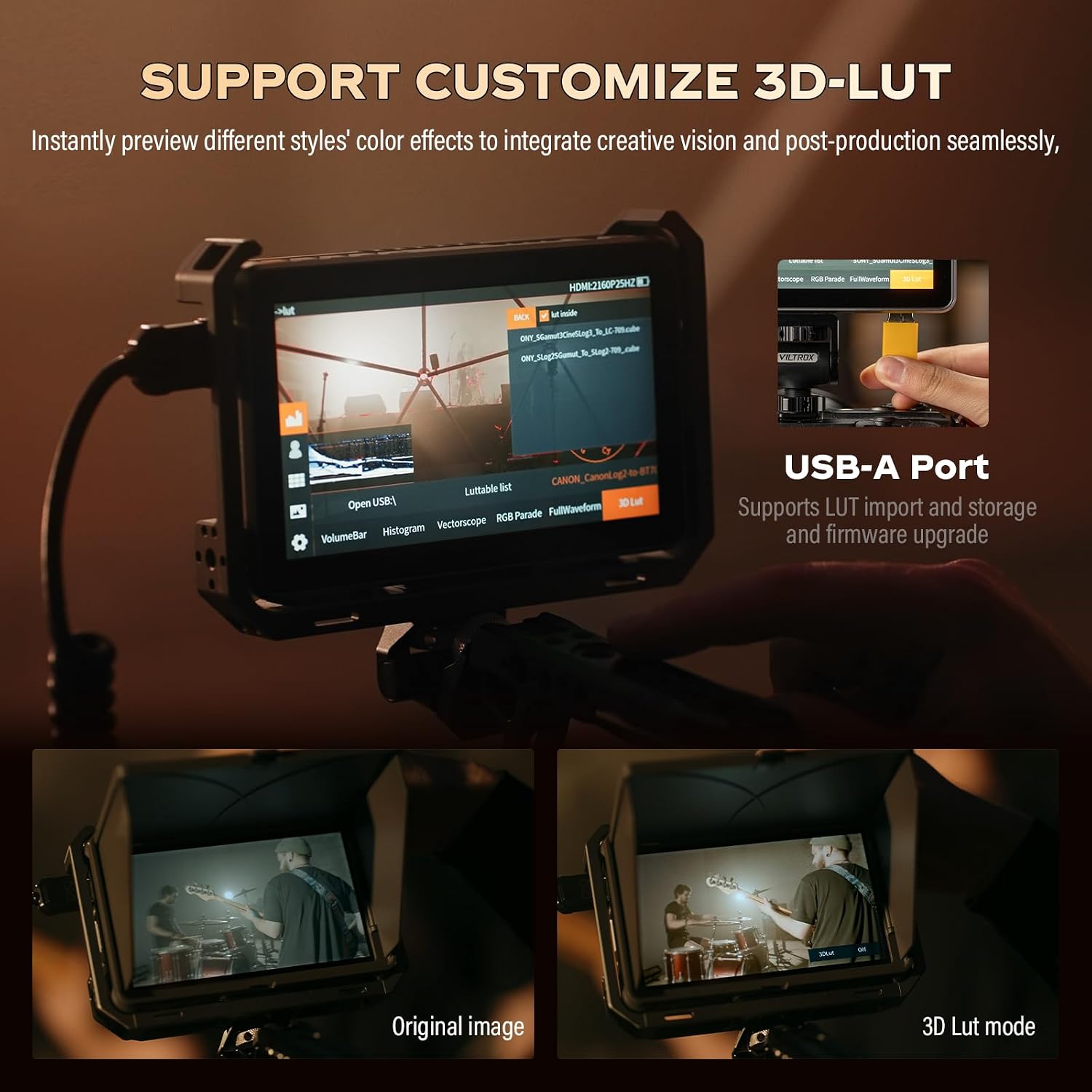 VILTROX DC-X3 Touchscreen Camera Field Monitor, SDI in/Out HDMI in/Out 4K Camera Video Monitor with Battery Sunshade Hood,Camera Touchscreen Monitor for Sony Canon Nikon，2000nits,3D LUT,1920X1080