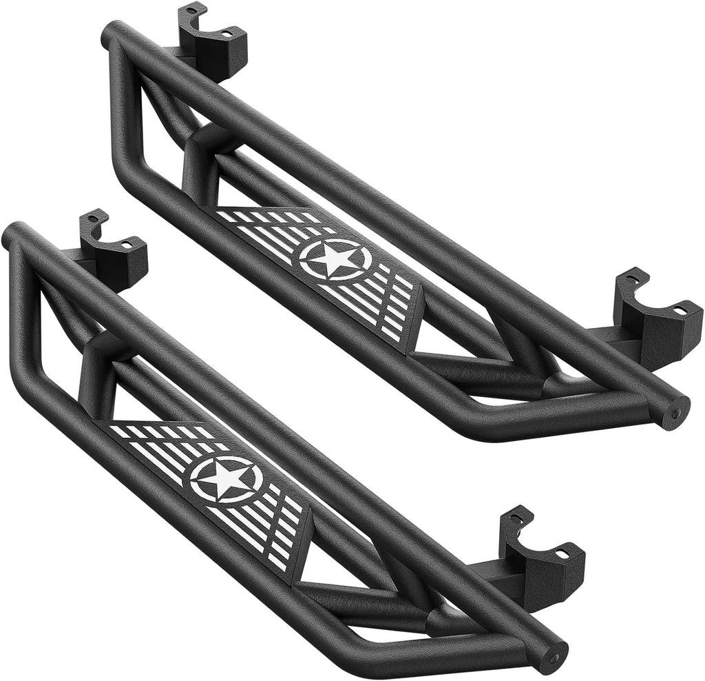 Running Boards Compatible with 2007-2018 Jeep Wrangler JK 2 Doors, Drop Side Steps, Heavy-Duty Steel Nerf Bars Step Plates Off-Road Rock Sliders Rails