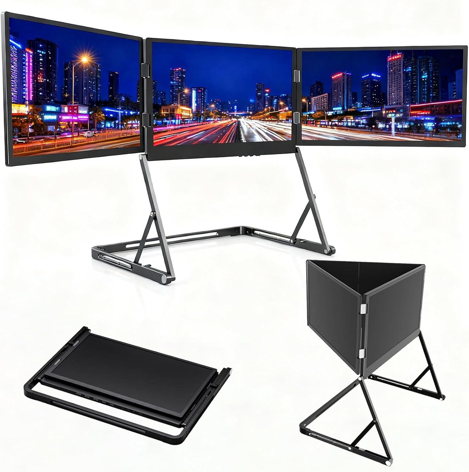 15.6' Portable Laptop Screen Extender, 1080P Triple Monitor with 360° Rotation, Adjustable Viewing Angles for Office & Remote Work, Boost Productivity & Multitasking