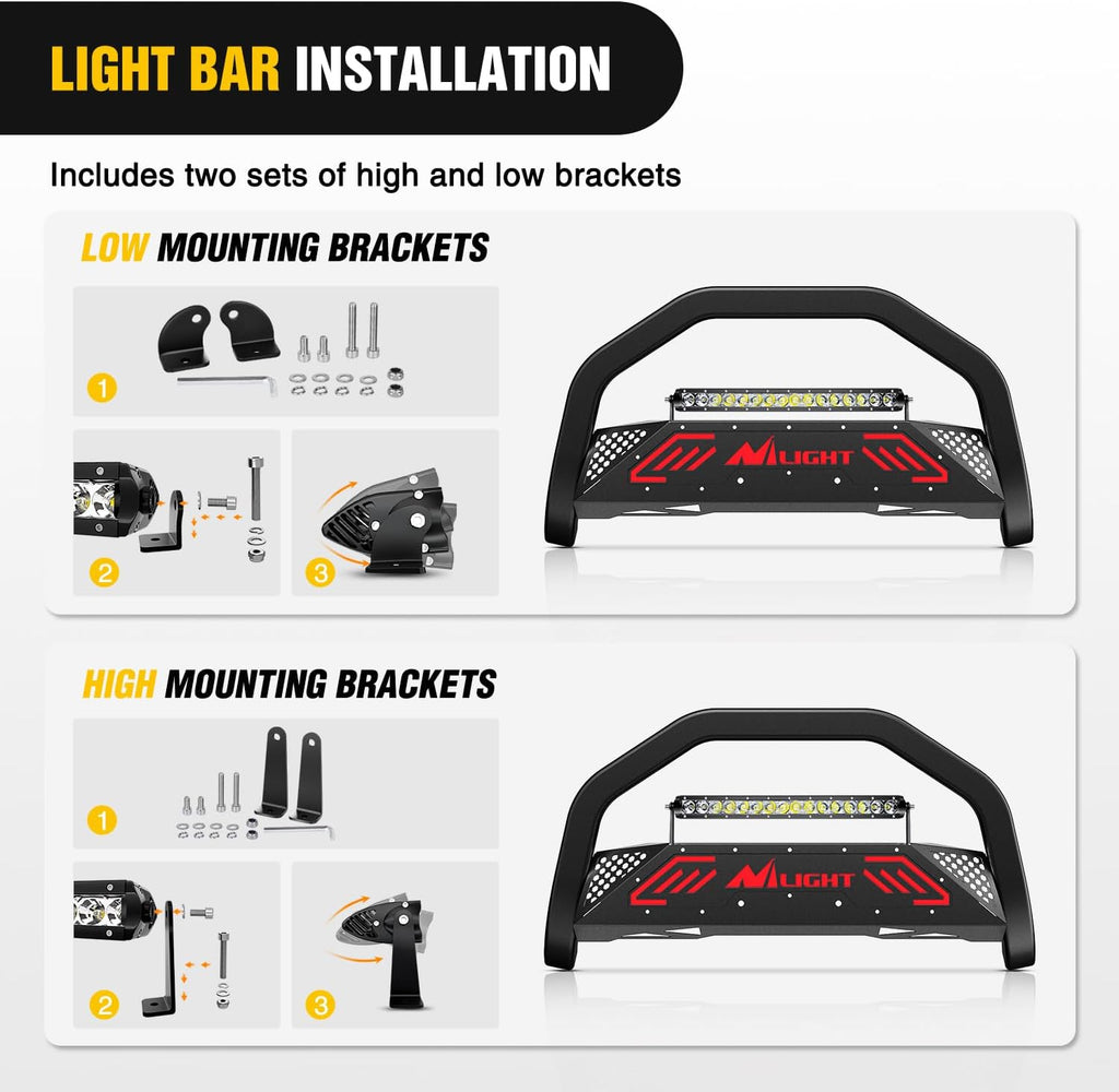 Nilight Bull Bar&License Plate Hole with LED Light Bar Compatible with Toyota Tundra 1999-2006 for Toyota Sequoia 2001-2007 Truck Brush Guard, Front Bumper Push Bar w/Grille Skid Plate Light Mount