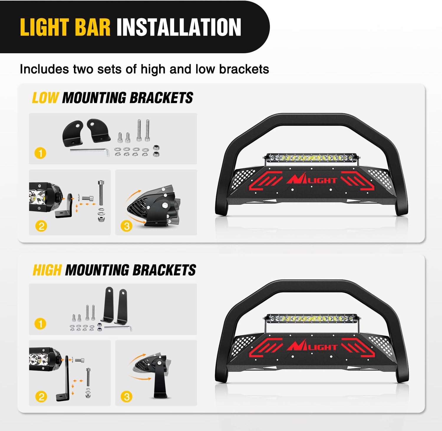 Nilight Bull Bar&License Plate Hole with LED Light Bar Compatible with Toyota Tundra 1999-2006 for Toyota Sequoia 2001-2007 Truck Brush Guard, Front Bumper Push Bar w/Grille Skid Plate Light Mount