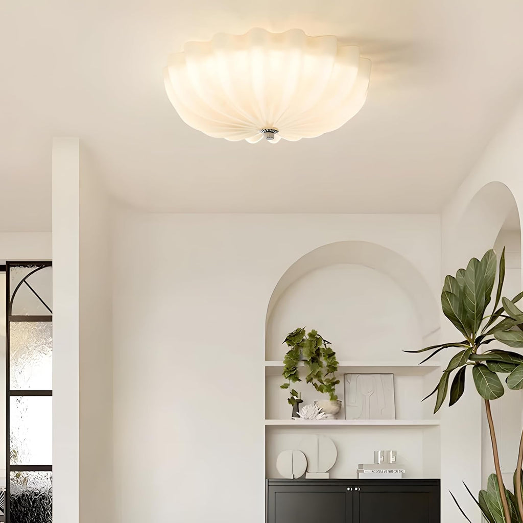 Mid Century Modern Flush Mount Ceiling Light with Milk White Glass Shade, White Flower Ceiling Lamp, 15.74inch Large LED Kitchen & Hallway Ceiling Light Fixture.