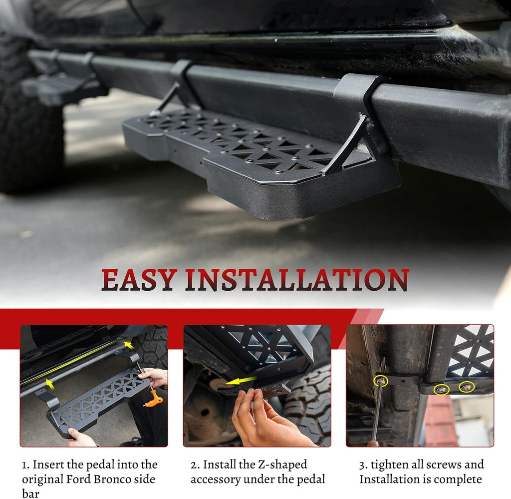 4PCS Z-Steps Add-On Running Boards for Ford Bronco 2021-2025 with Rock Rail Side Steps 4-Doors Accessories(Not Fit Raptor or Sport)