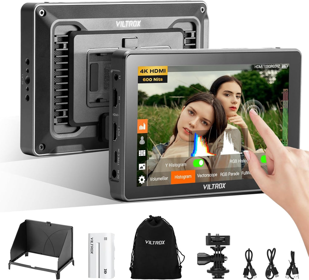 VILTROX DC-L2 7' Camera Field Monitor, HDMI 3G-SDI Input/Output, 1280x800 4K 30Hz DSLR Video External Touchscreen with 3D LUT, Waveform, False Color, Sunshade Hood, Battery for Sony Canon Nikon Fuji