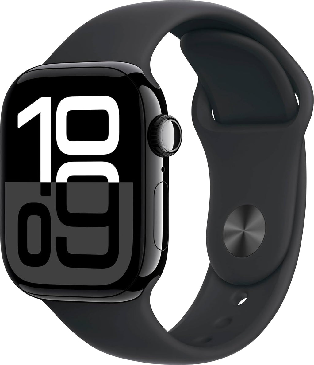 Apple Watch Series 10 (GPS, 42MM) Jet Black Aluminum Case with Black Sport Band, M/L (Renewed)