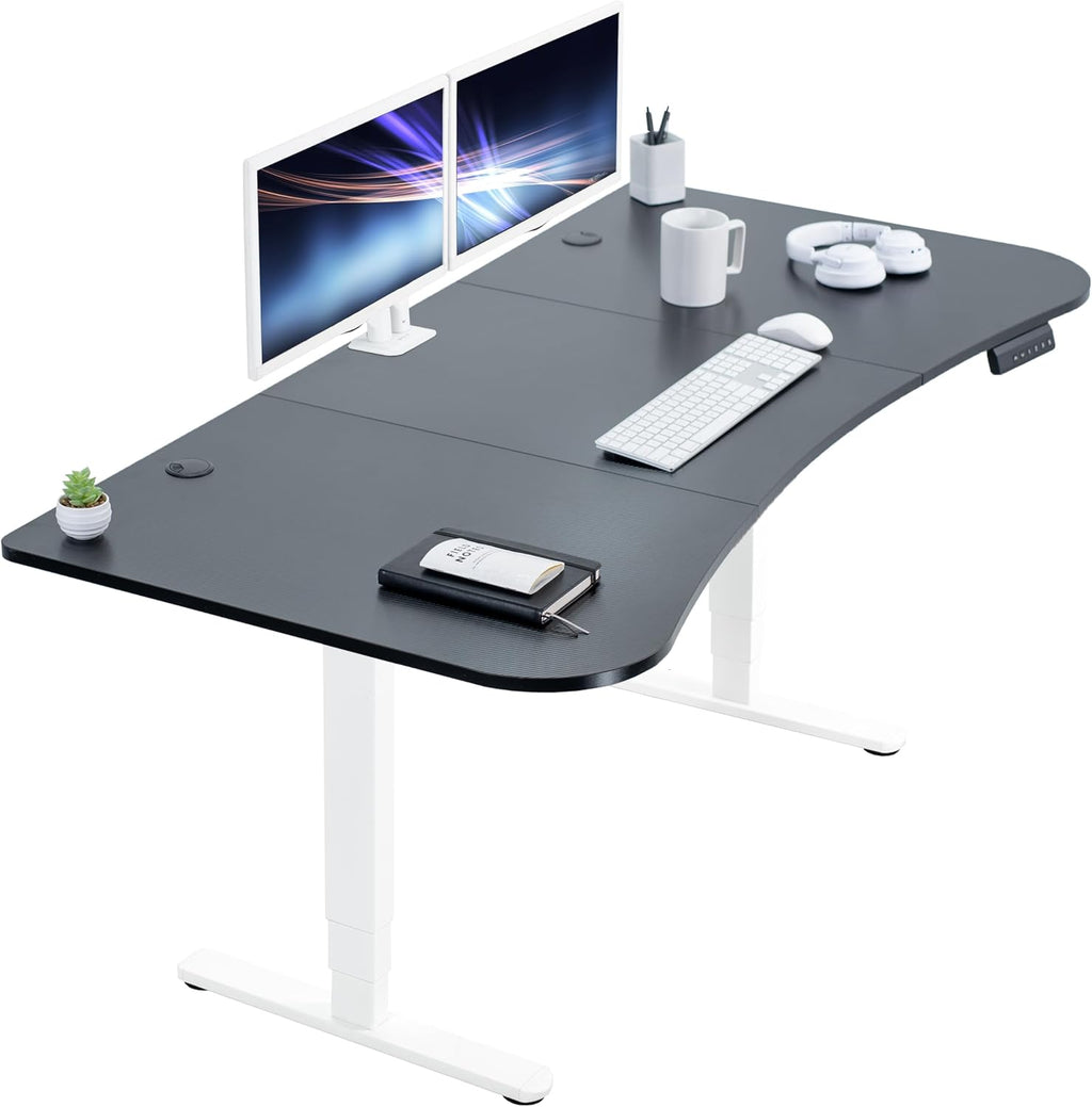 VIVO Electric 63 x 32 in Dual Motor Standing Desk, Memory Height Adjustment, 2B Series, Black Carbon Fiber Top White Frame, DESK-KIT-2W1R