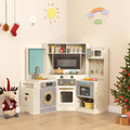 GLACER Corner Wooden Play Kitchen with Real Lights & Sounds, Pretend Kids Kitchen Playset with Trash Bin, Accessories, Dishwasher, Microwave Oven, Cooking Play Set for Toddlers Ages 3+ (Off White)