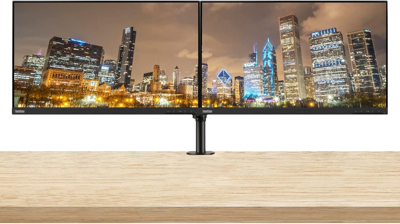 Lenovo ThinkVision S24e-20 23.8' Full HD 1920 x 1080 WLED LCD Monitor 2-Pack, 250 Nit, FreeSync, HDMI-VGA, Raven Black Bundle with Adjustable Desk Mount Monitor Stand