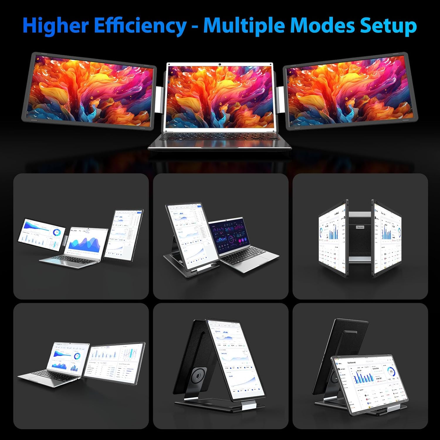 15.6' Laptop Screen Extender, FHD 1080P IPS Portable Triple Monitor for Laptops 13.3'-17.3', USB-C/HDMI Plug & Play, 120% sRGB Low Blue Light Detachable Monitor Extender for Windows/MacOS
