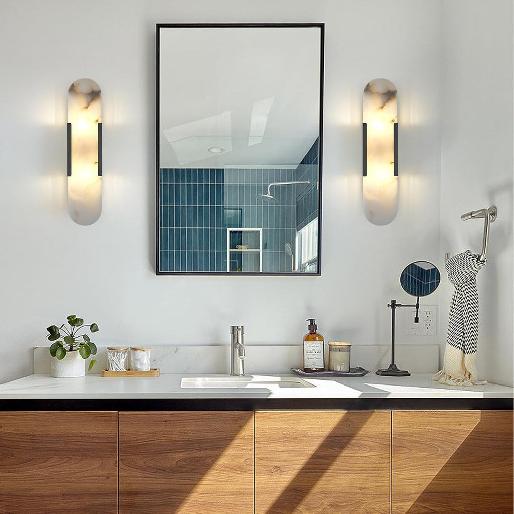 Modern Home Decoration White Marble Wall Sconce White Alabaster Sleek Unique Wall Light Bathroom Vanity Light Fixture Long Bedroom Wall Lamp Modern Lighting for Living Room Hallway