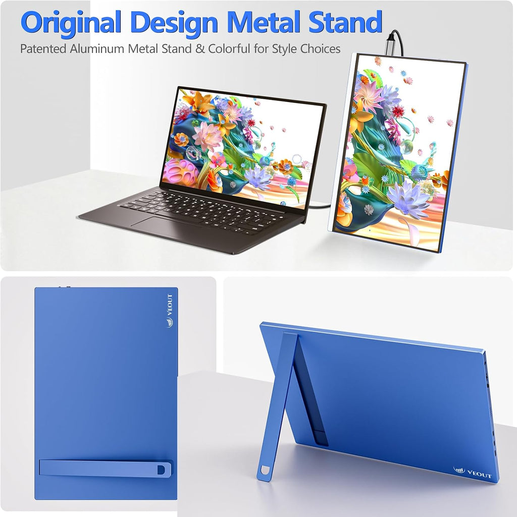 Veout Portable Monitor 16' 1200P FHD Dual USB-C/HDMI Ultra-Slim Travel Monitor with Kickstand & Speakers, 16:10 IPS External Second Screen Compatible with Laptop, Mini PC, MacBook, PS, Switch