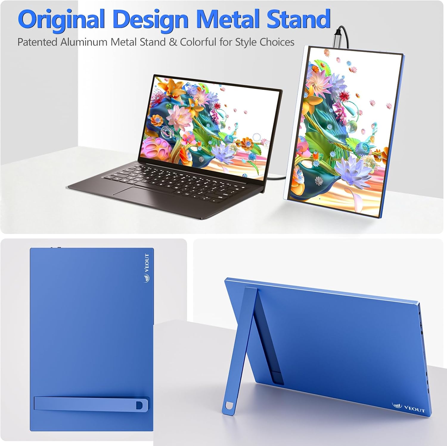 Veout Portable Monitor 16' 1200P FHD Dual USB-C/HDMI Ultra-Slim Travel Monitor with Kickstand & Speakers, 16:10 IPS External Second Screen Compatible with Laptop, Mini PC, MacBook, PS, Switch