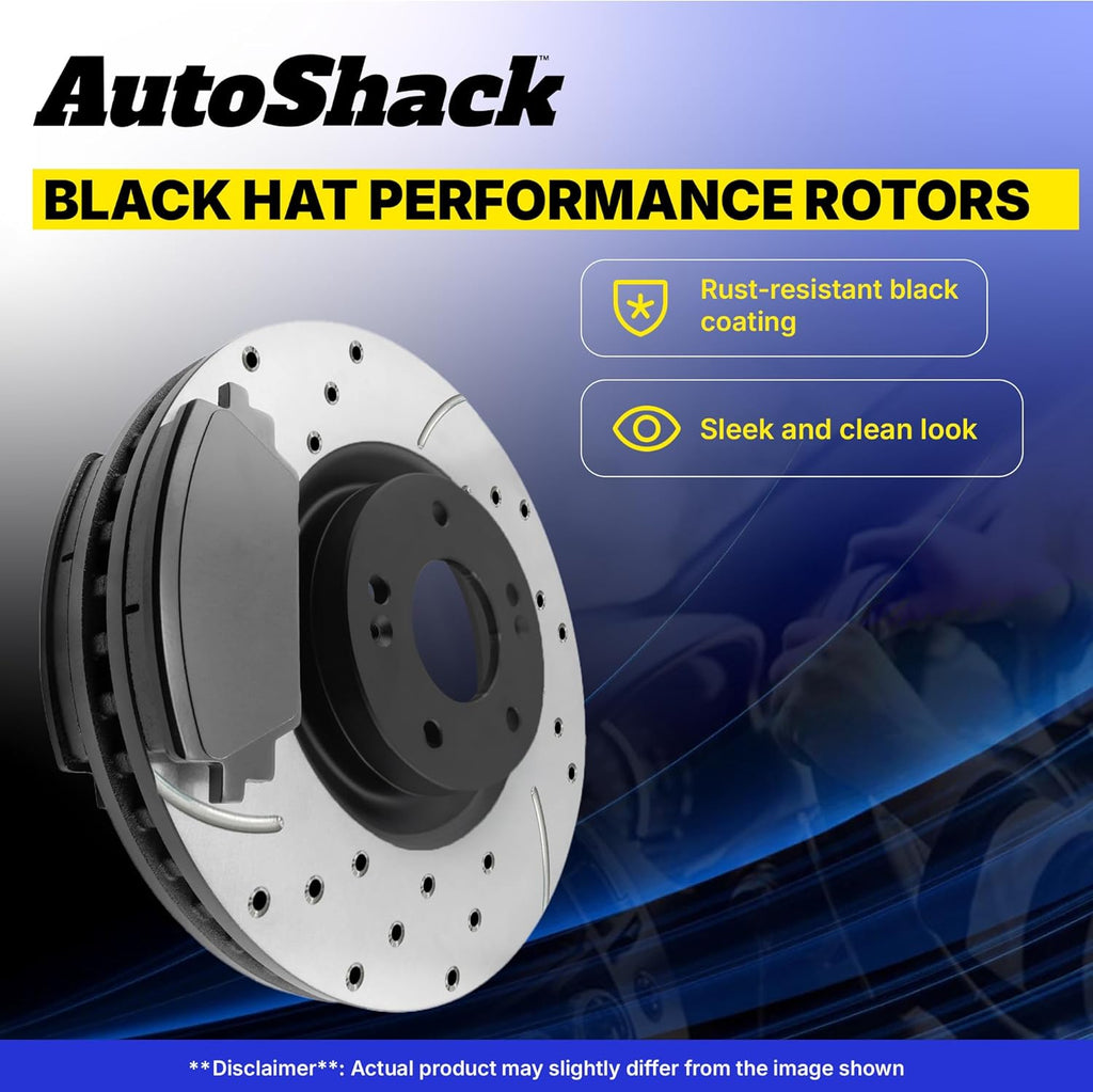 AutoShack Front & Rear Brake Rotors & Premium Pads for Honda, Civic 2006-2011, FWD L4 1.8L - E-Coated Drilled & Slotted - ShadowGuard