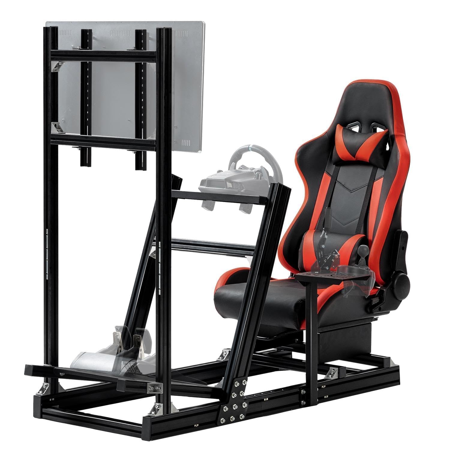 Supllueer Racing Simulator Cockpit with Monitor Stand Racing Seat Formula 1 and GT Racing Fit for Logitech GPRO G29 G920,for Thrustmaster T300,for Fanatec NO Display Steering Wheel Pedal Shifter