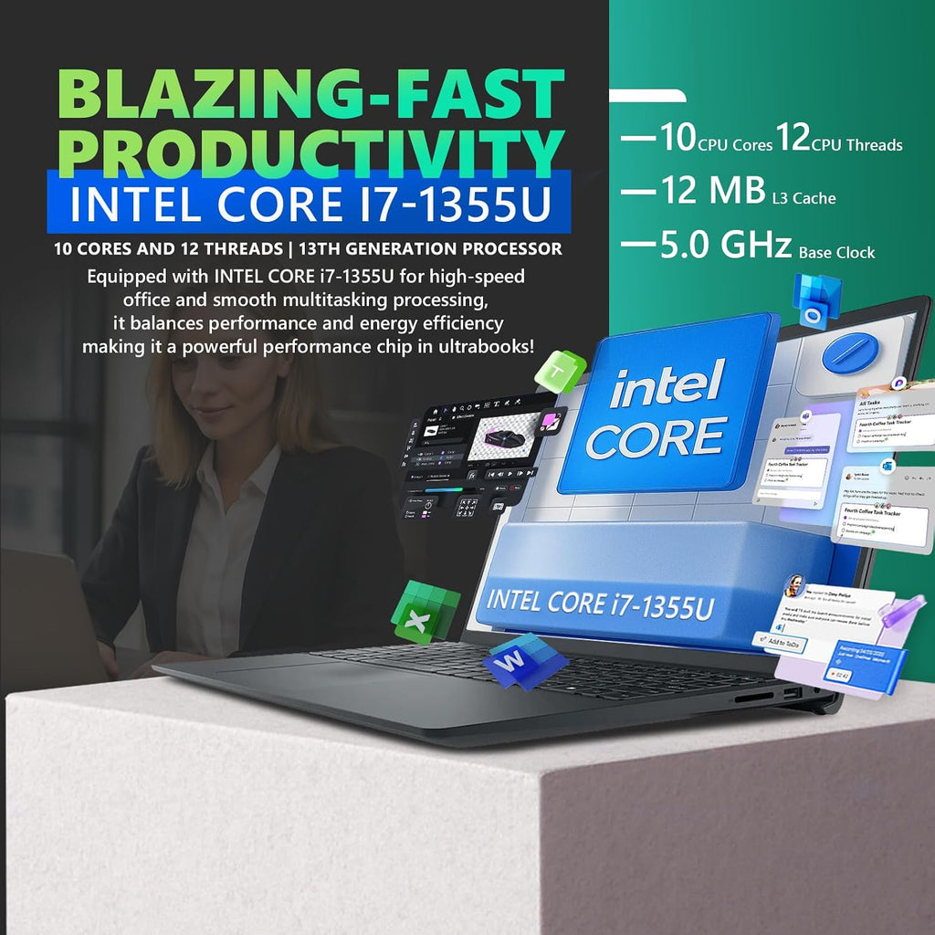 Dell 16 Touchscreen for Business Laptop Computer - Intel Core 7 150U (10 Core, Up to 5.4GHz), 32GB RAM, 1TB SSD, 16' FHD+ IPS 300nits Display, Backlit KB, Wi-Fi 6E, Win 11 Pro, Patented Redragon Kit
