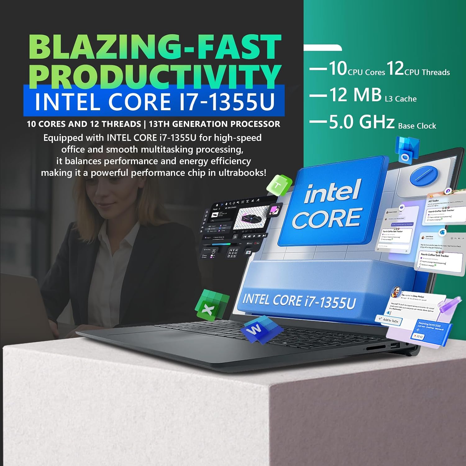 Dell 15 Touchscreen Laptop Computer - Intel 10 Core i7 1355U up to 5 GHz, 15.6' Anti Glare FHD WVA Touch Display, 32GB RAM, 1TB SSD, Windows 11 Pro, Copilot AI, Numeric Keypad, w/Patented Kit