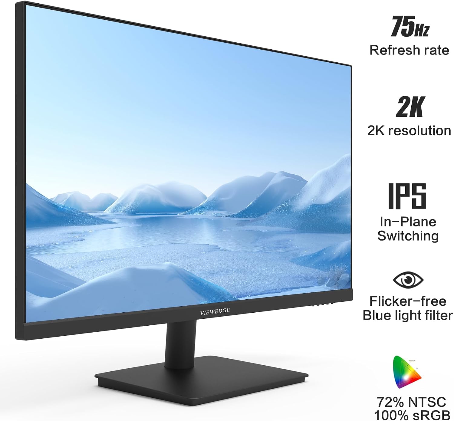 Viewedge 27 inch Monitor with 2K 2560 x 1440 IPS Panel 75hz | Computer Monitor 27 inch QHD with HDMI, DP and Wall Mountable | Eye Protection PC 1440p Monitor for Working and Gaming