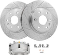 Detroit Axle - Front Drilled Rotors Right Brake Caliper Replacement for 2007-2016 Traverse Acadia Enclave Outlook - 3pc Set
