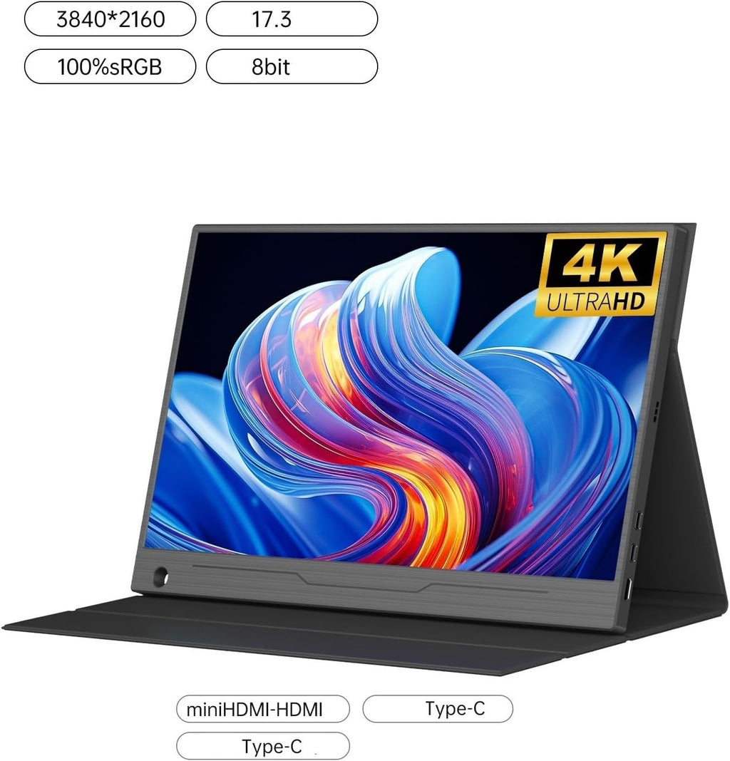 Portable Monitor for Laptop 17.3'' FHD 3840 * 2160 Ultra-Slim Portable Laptop Monitor IPS Display for PC, Phone Portable Gaming Monitor