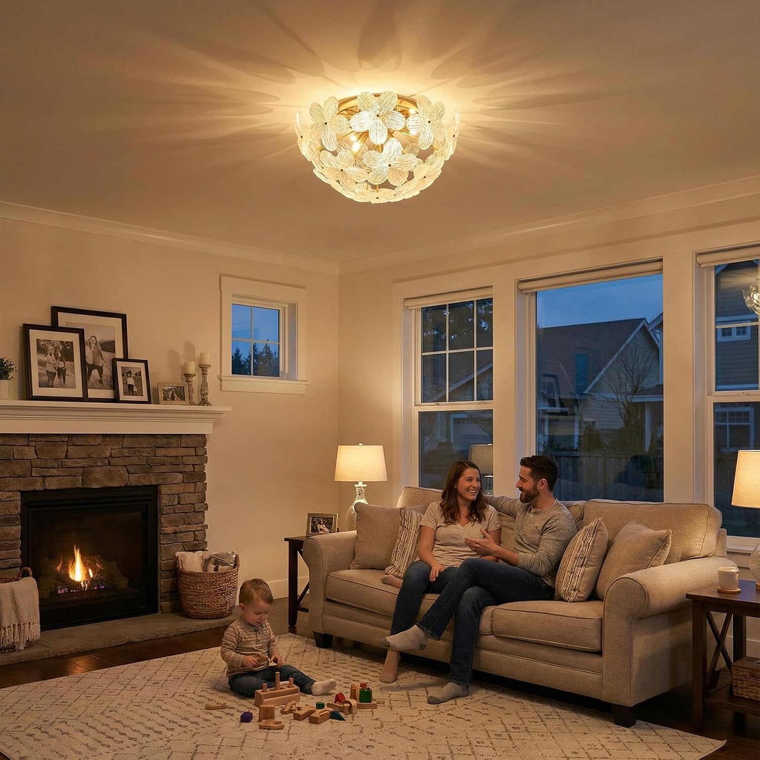 Modern Small Semi Flush Mount Ceiling Light Fixture, Flower Ceiling Light Fixture for Bedroom Bathroom Closet Entryway Living Room Indoor Kitchen Foyer Hallway