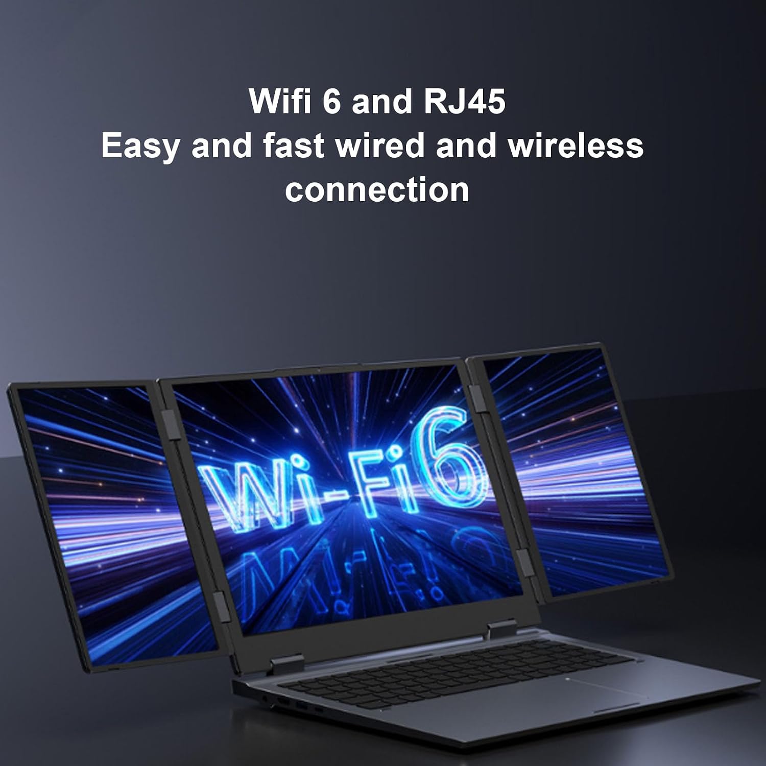 XUMIUZIY 16 inch Triple Screen Laptop, Three Screen Foldable Portable Laptop, 16GB RAM 2TB SSD, WIFI6 RJ45 Recognition (US Plug)