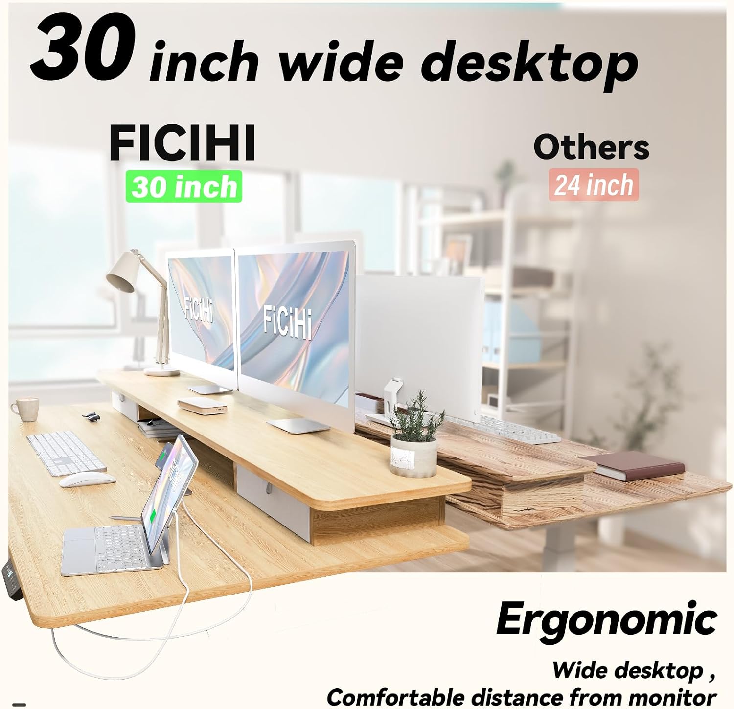 FiCiHi Adjustable Height Standing Desk with 4 Drawers,55 x 30 inches Electric Sit Stand Home Office Desk with Two Tiers, 3 Memory Presets, Monitor Stand Riser, USB A/C Charging Port