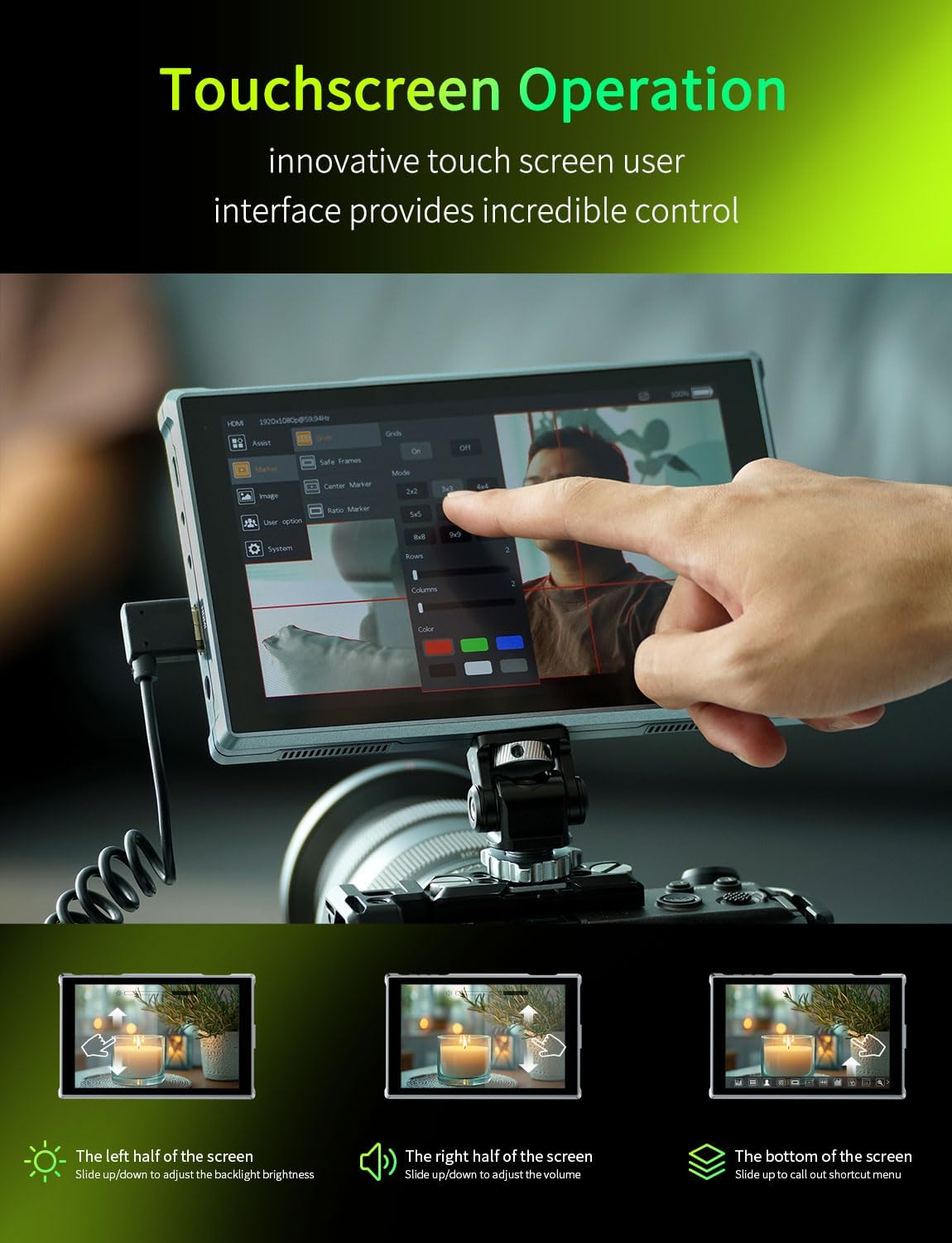 FEELWORLD FW759PRO 7 Inch Touchscreen Camera Monitor 4K HDMI Video Field Monitor with F550 Battery for DSLR 400nit HD 1280x800 Waveform Monitoring