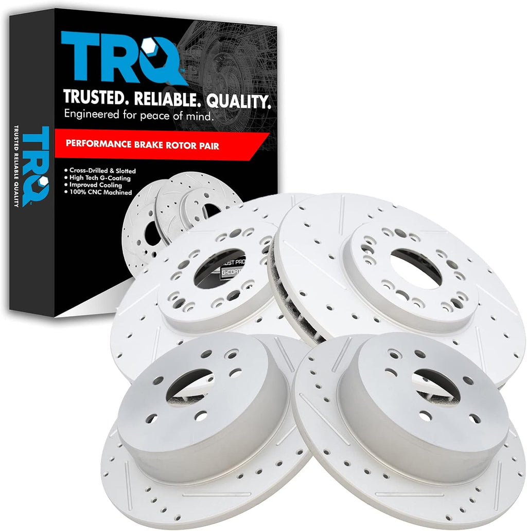 TRQ Performance Front and Rear Brake Rotor Set G Coated Drilled and Slotted Compatible with 1998-2005 Lexus GS300 1998-2000 GS400 2001-2005 GS430 2001-2005 IS300 2002-2010 SC430