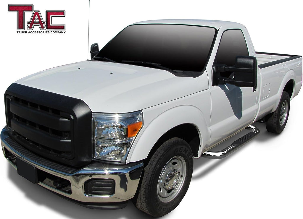 TAC Side Steps Fit 1999-2016 Ford F250/350/450/550 Super Duty Regular Cab Truck Pickup 3' Stainless Steel Side Bars Nerf Bars Step Rails Running Boards Off Road Exterior Accessories (2 Pieces)