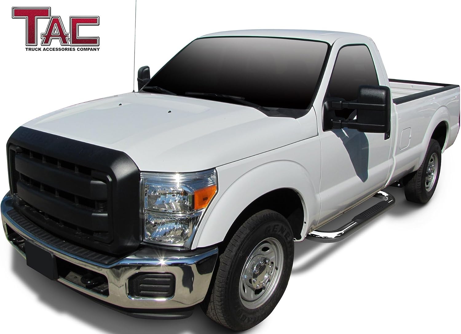 TAC Side Steps Fit 1999-2016 Ford F250/350/450/550 Super Duty Regular Cab Truck Pickup 3' Stainless Steel Side Bars Nerf Bars Step Rails Running Boards Off Road Exterior Accessories (2 Pieces)