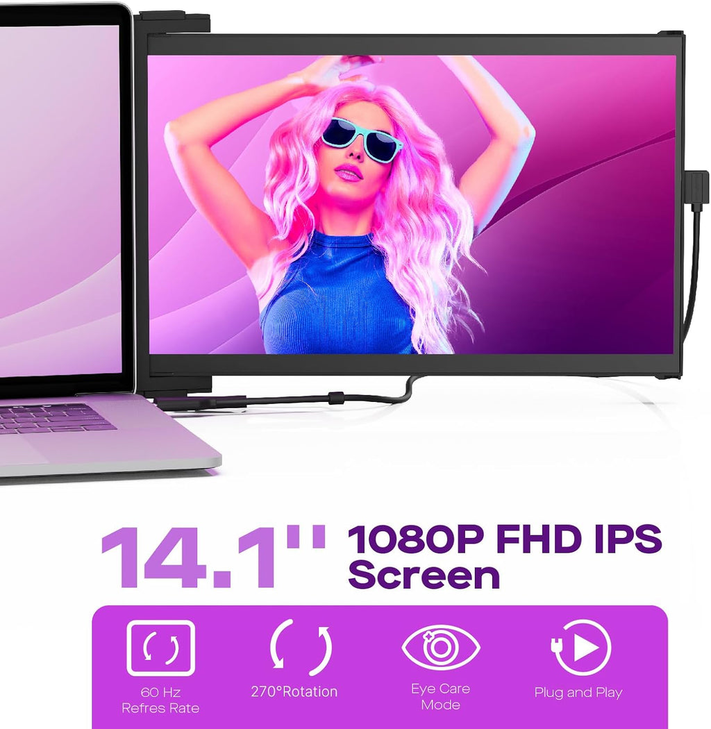 Mobile Pixels Portable Monitor, Duex Max DS Laptop Monitor Extender, 14.1 Inch 1080P FHD IPS, Plug and Play,Travel Monitors Extender for 14''-17 '' Laptops, Compatible with Windows/Mac/Android/Switch