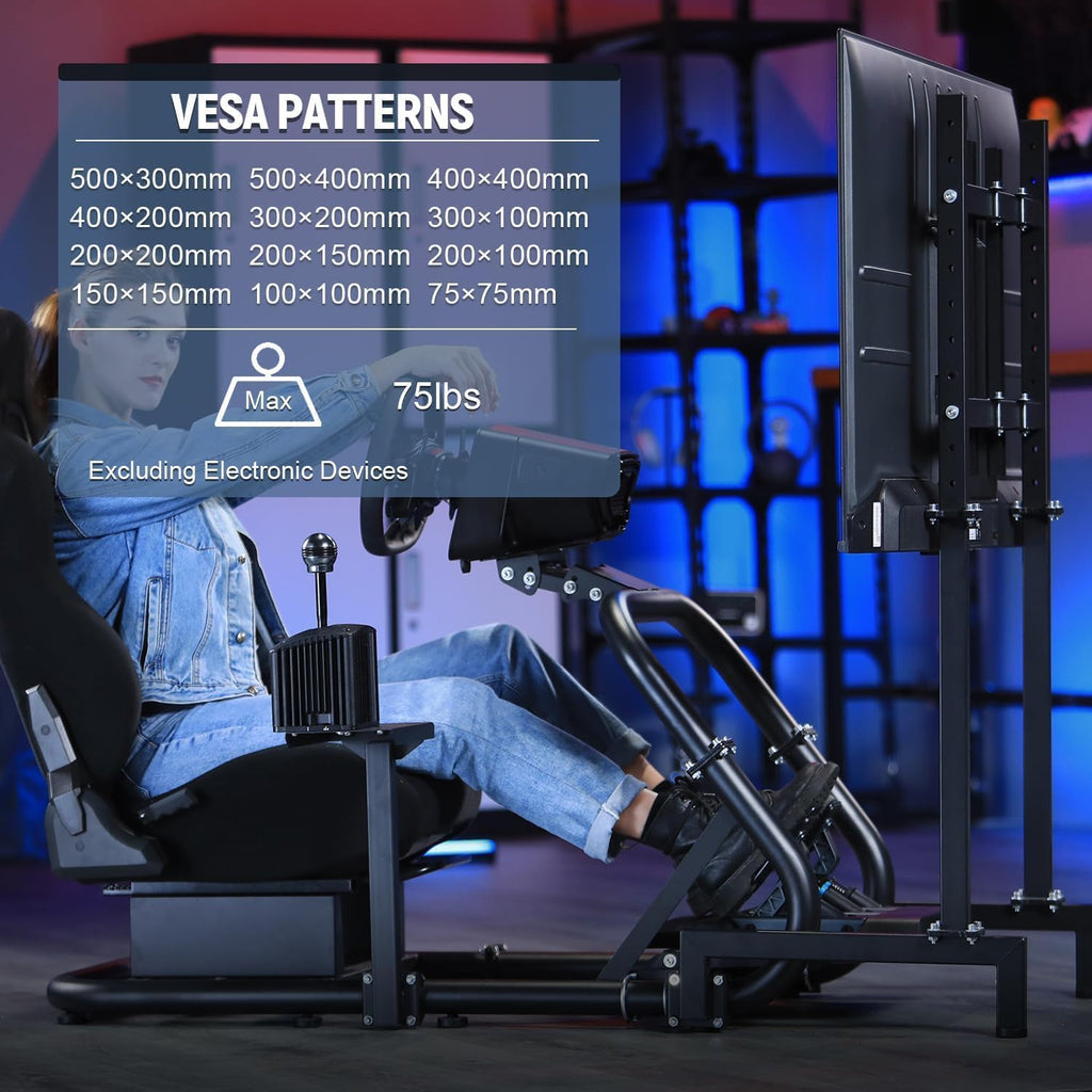 Marada Racing Simulator Cockpit with Monitor Stand Fit for Thrustmaster T500 T3PA,for PXN,for Logitech G923 G920,for FANTEC,Stable Strong Driving Cockpit with Black Seat,Not Included Wheel and Pedal