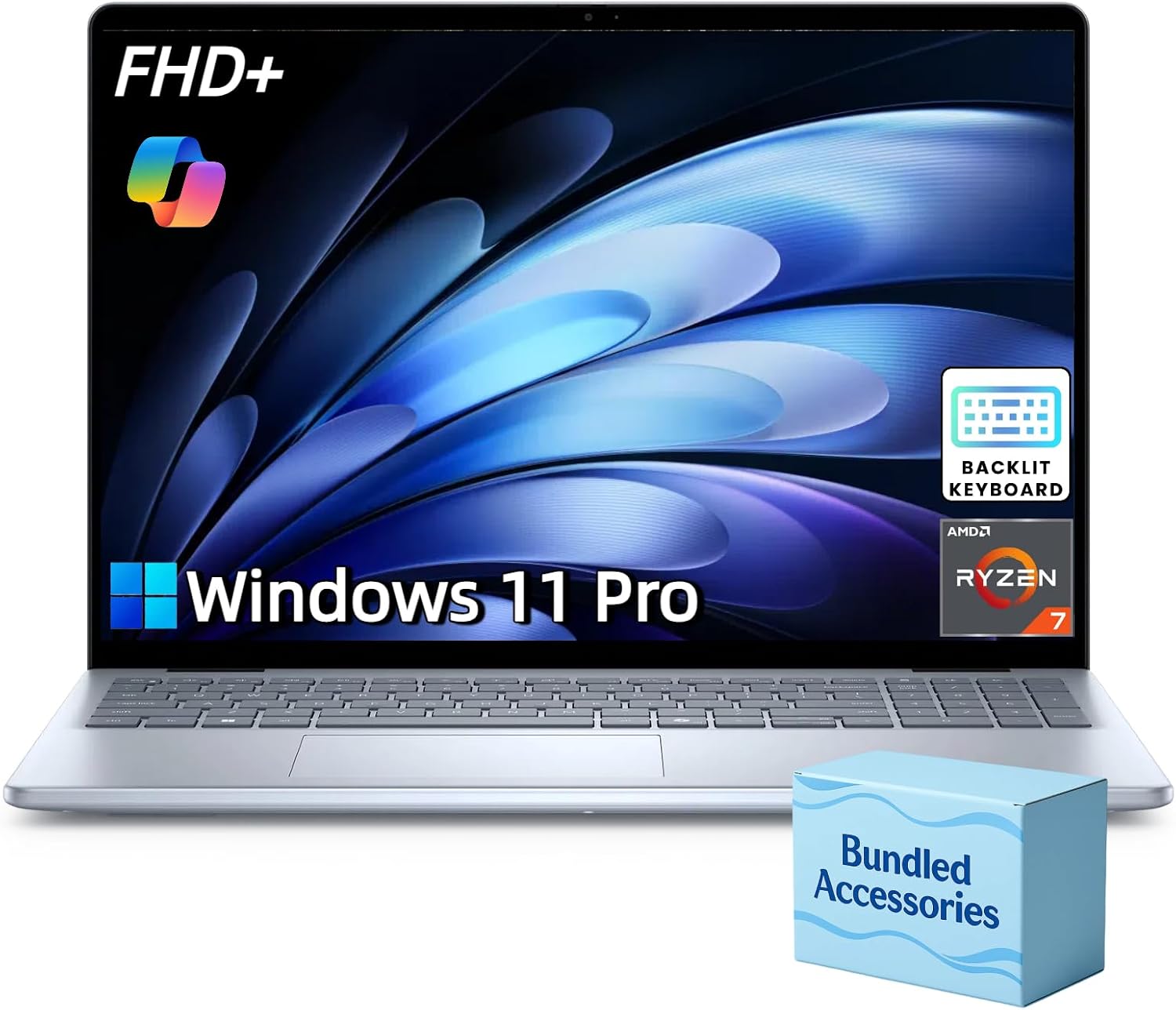 Dell Inspiron 16 Business Laptop - Windows 11 Pro, 16' FHD+ IPS Anti-Glare Display, AMD Ryzen 7 8840U, Backlit Keyboard, Copilot+ PC for Office Work and Study, w/Accessories | 16GB DDR5 RAM + 1TB SSD