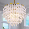 TOCHIC Natural Capiz Shell Chandelier, 6-Light Gold Modern Coastal Chandelier Light Fixture for Dining Room, Hanging Boho Round Beach Shell Pendant Light for Living Room, Bedroom, Kitchen, Foyer, 24'W