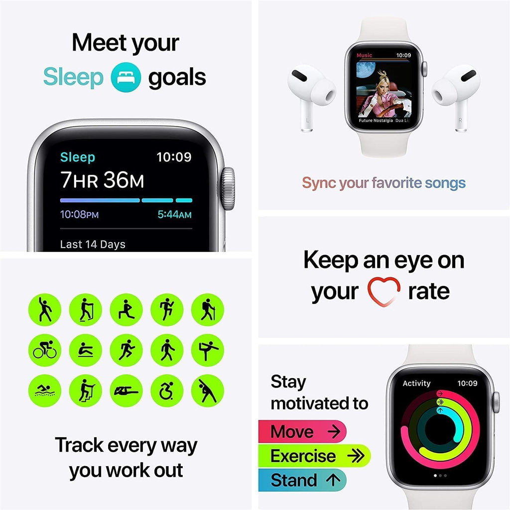 Apple Watch SE (GPS, 44mm) - Space Gray Aluminum Case with Midnight Sport Band (Renewed)