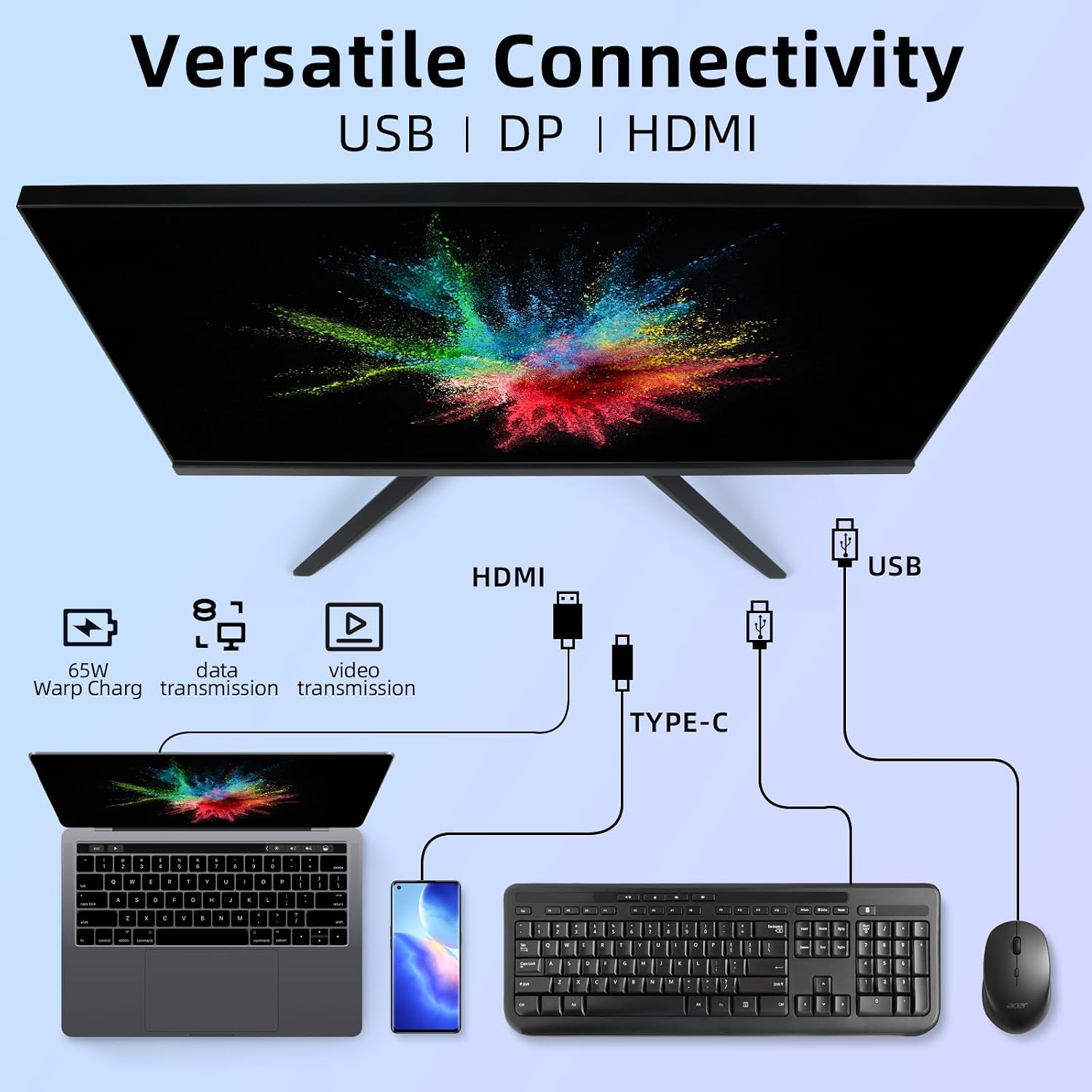 SVD 27' 4K UHD Security Monitor IPS HDR, HDMI 2.1+DP 1.4+Type-C 65W, Adaptive Sync, 3D Comb Filter, 60Hz 5ms 178°, Built-in Speakers, for CCTV DVR NVR