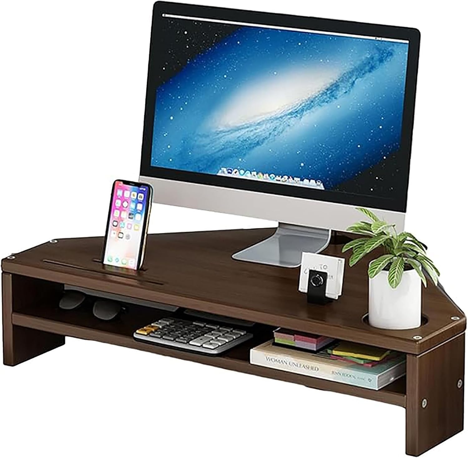 Corner Monitor Stand 2-Tier Dual Triangle Monitor Rack for Computer, Laptop Desktop Organizer Corner Riser Stand, Universal Storage Holder for Workspace Office(Black)